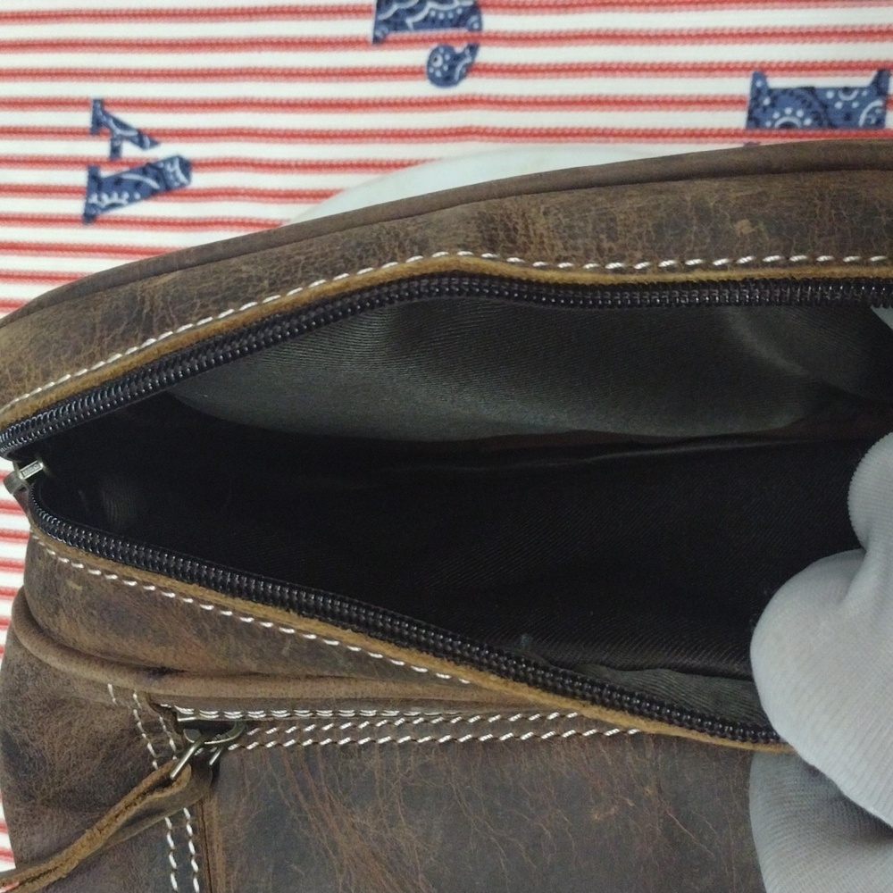 SNO Brown Multiple Zipper Pockets Leather Bag with Handle - Picture 14 of 16